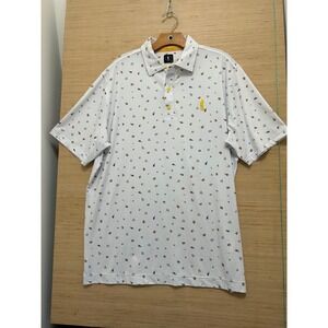 USuckatgolf Apparel Co Golf Polo Shirt XL White Yellow All Over Print